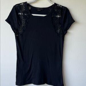 BCBGMaxAzria Black Ribbed Top with lace sleeves